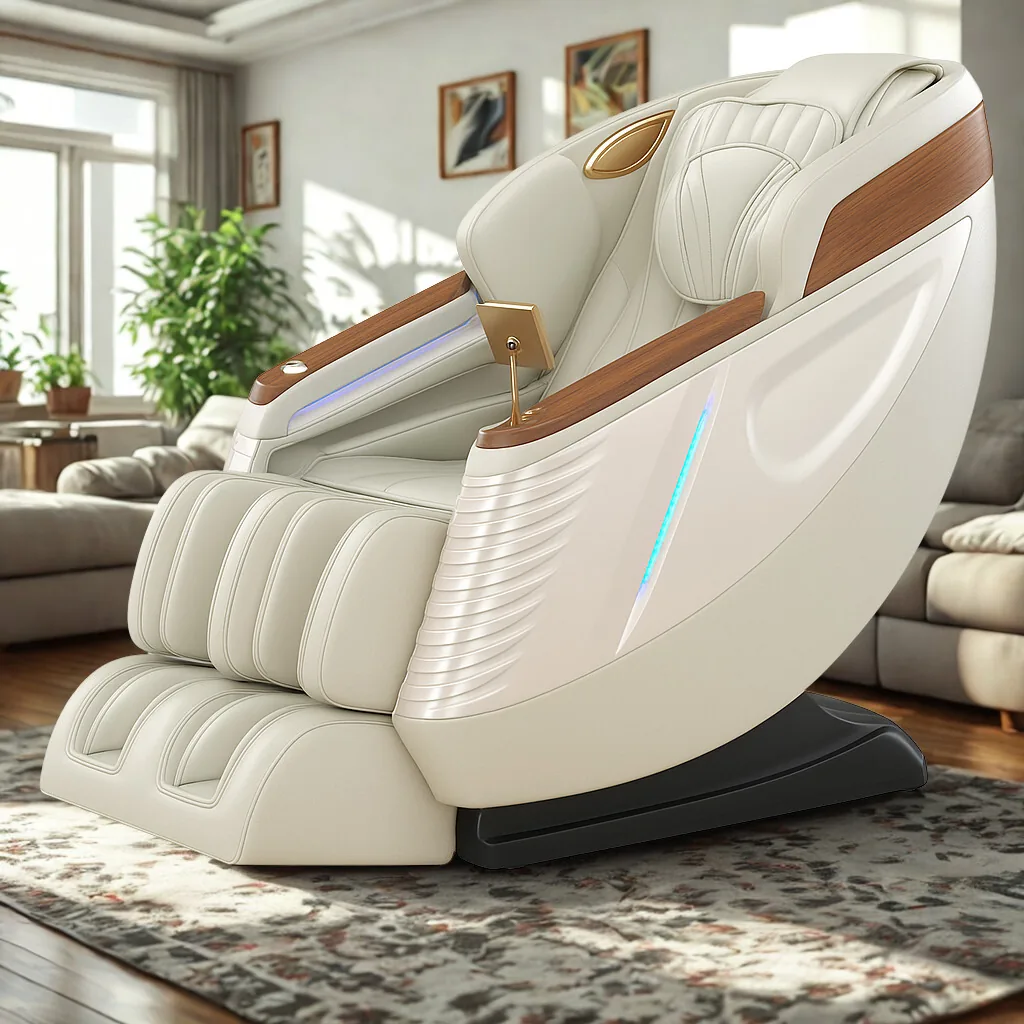 iRELAX Flow Massagesessel in White – Seitenansicht im hellen Wohnraum