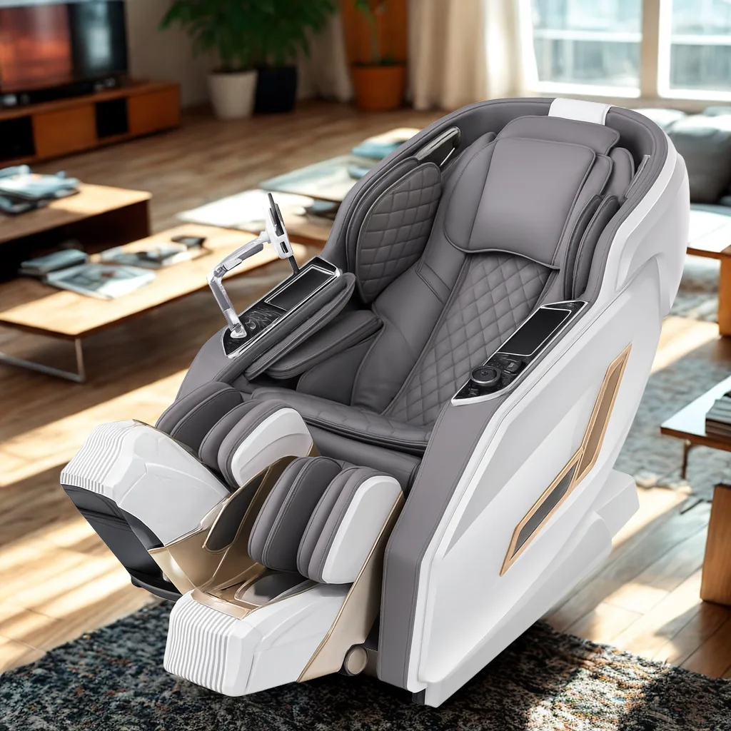 iRELAX Active Massagesessel in White – Seitenansicht mit Beinauflage