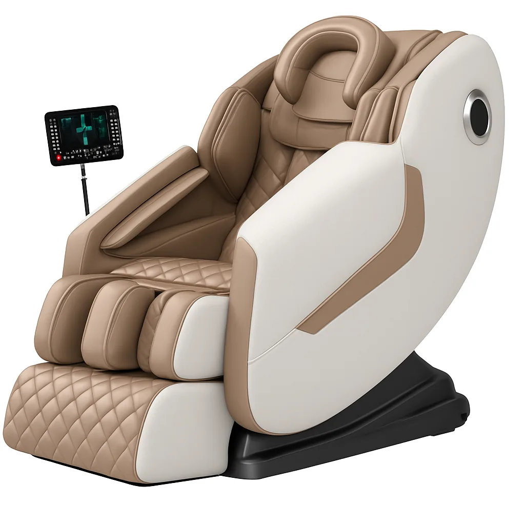 iRELAX Go Massagesessel in Beige – Frontansicht mit Bedienteil