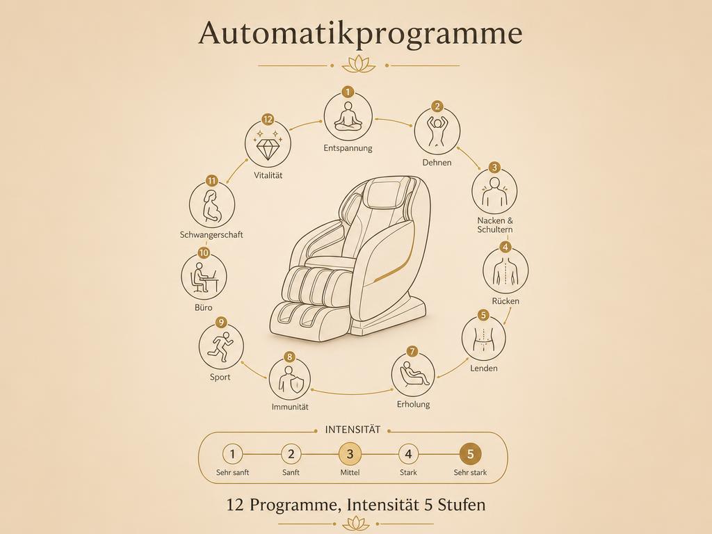 Grafik: 12 Automatikprogramme und Intensitätsstufen