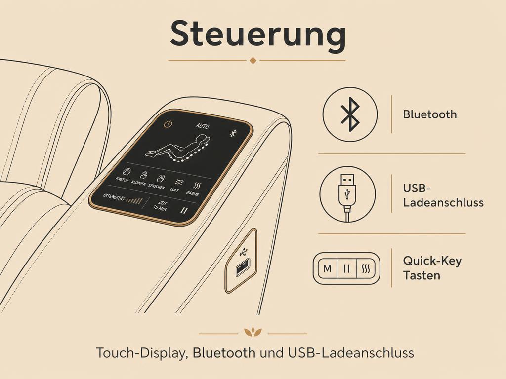 Grafik: LCD-Display und Bluetooth-Steuerung am Massagesessel